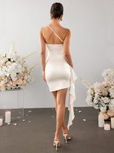 One Shoulder Ruched Embellished Bodycon Dress